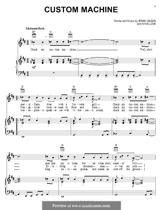 Custom Machine (The Beach Boys): Für Stimme und Klavier (oder Gitarre) by Brian Wilson, Mike Love