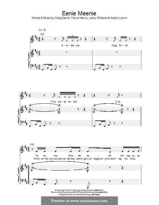 Eenie Meenie (Craig David): Für Stimme und Klavier (oder Gitarre) by Leroy Williams, Trevor Henry