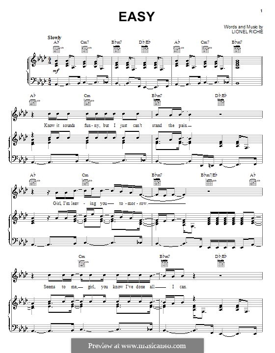 Easy (The Commodores): Für Stimme und Klavier (oder Gitarre) by Lionel Richie