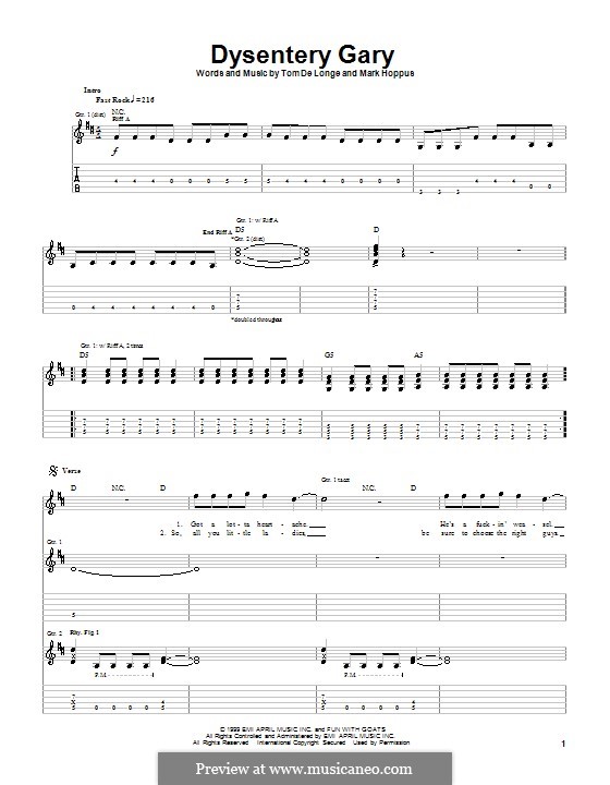 Dysentery Gary (Blink-182): Für Gitarre mit Tabulatur by Mark Hoppus, Tom DeLonge
