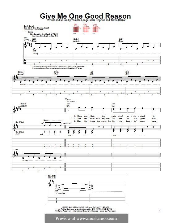 Give Me One Good Reason (Blink-182): Für Gitarre mit Tabulatur by Mark Hoppus, Tom DeLonge, Travis Barker