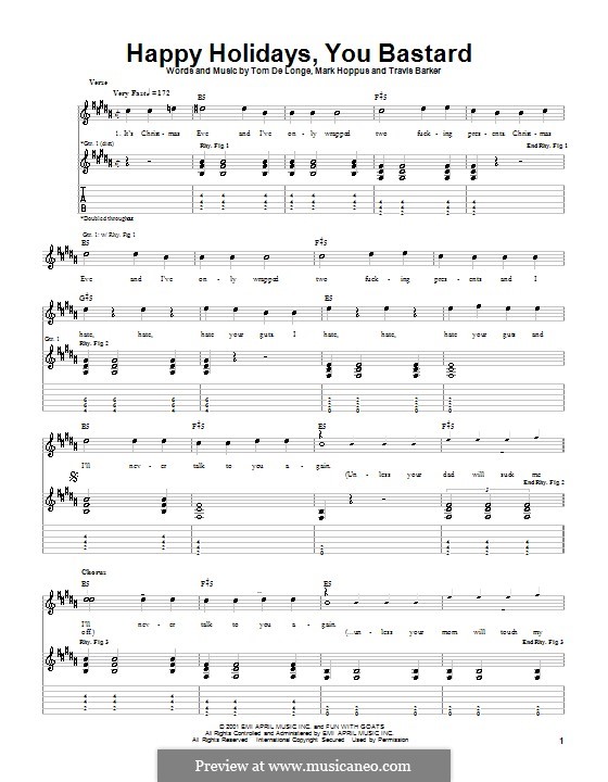Happy Holidays, You Bastard (Blink-182): Für Gitarre mit Tabulatur by Mark Hoppus, Tom DeLonge, Travis Barker