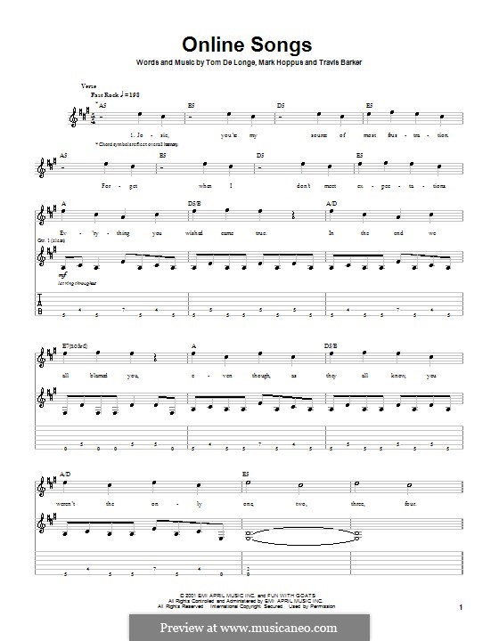 Online Songs (Blink-182): Für Gitarre mit Tabulatur by Mark Hoppus, Tom DeLonge, Travis Barker