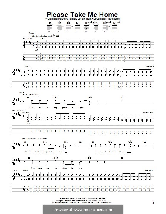 Please Take Me Home (Blink-182): Für Gitarre mit Tabulatur by Mark Hoppus, Tom DeLonge, Travis Barker
