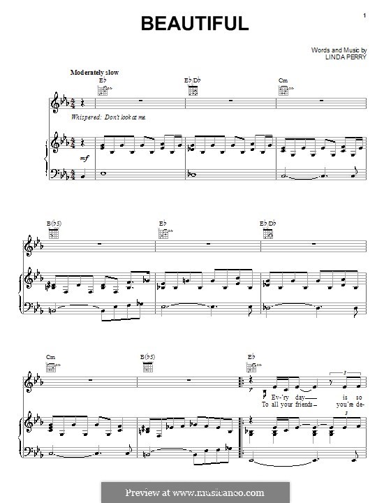 Beautifull (Christina Aguilera & Beverly McClellan): Für Stimme und Klavier (oder Gitarre) by Linda Perry