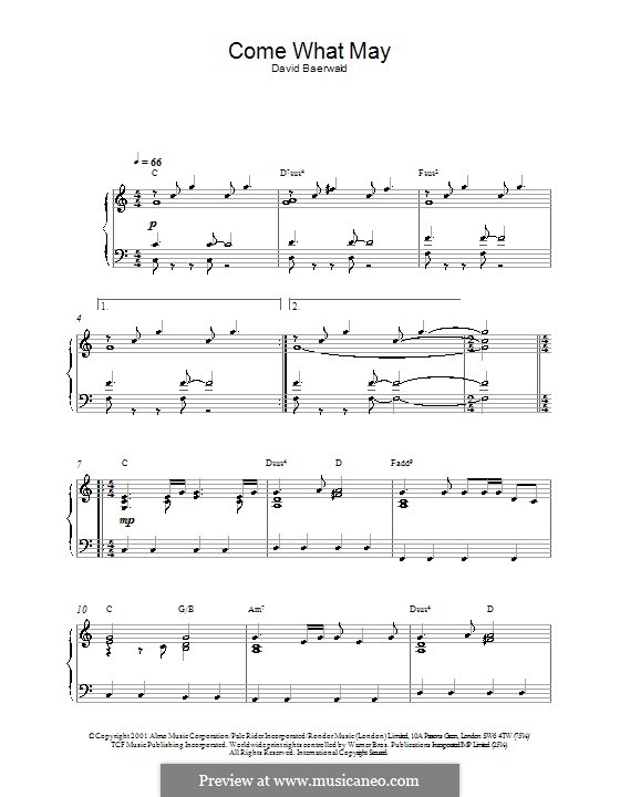 Come What May (from Moulin Rouge): Für Klavier by David Baerwald