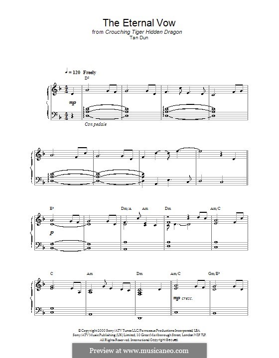 The Eternal Vow (from Crouching Tiger, Hidden Dragon): Für Klavier by Tan Dun