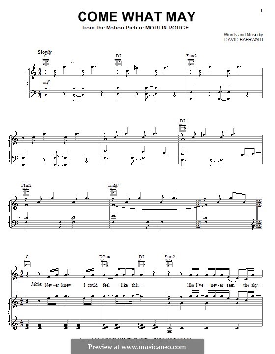 Come What May (from Moulin Rouge): Für Stimme mit Klavier oder Gitarre (Nicole Kidman and Ewan McGregor) by David Baerwald
