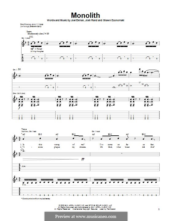 Monolith (Stone Sour): Für Gitarre mit Tabulatur by Joel Ekman, Josh Rand, Shawn Economaki