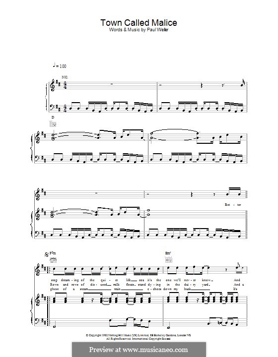 Town Called Malice (The Jam): Für Stimme und Klavier (oder Gitarre) by Paul Weller