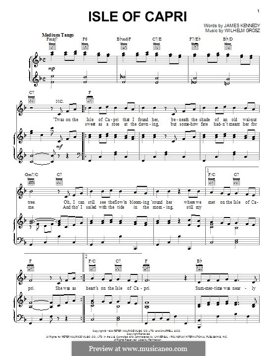 Isle of Capri: Für Stimme und Klavier oder Gitarre (Frank Sinatra) by Will Grosz