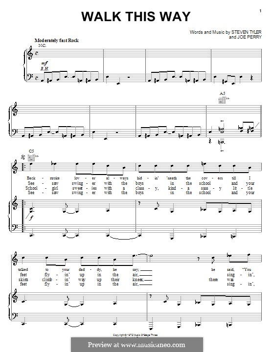 Walk This Way (Aerosmith and Run D.M.C.): Für Stimme und Klavier (oder Gitarre) by Joe Perry, Steven Tyler