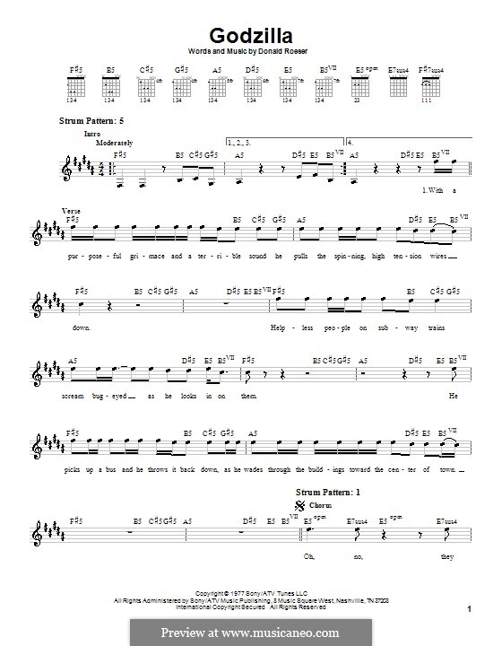 Godzilla (Blue Oyster Cult): Für Gitarre (Sehr leichte Fassung) by Donald Roeser
