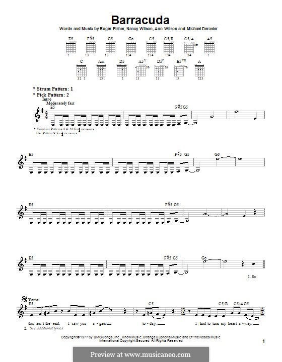 Barracuda (Heart): Für Gitarre (Sehr leichte Fassung) by Ann Wilson, Michael Derosier, Nancy Wilson, Roger Fisher