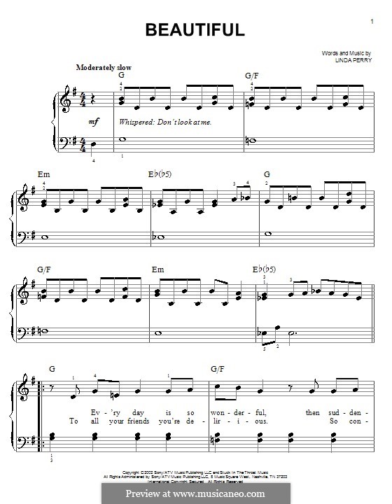 Beautifull (Christina Aguilera & Beverly McClellan): Für Klavier, leicht by Linda Perry