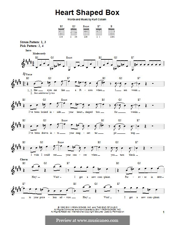 Heart Shaped Box (Nirvana): Für Gitarre (Sehr leichte Fassung) by Kurt Cobain