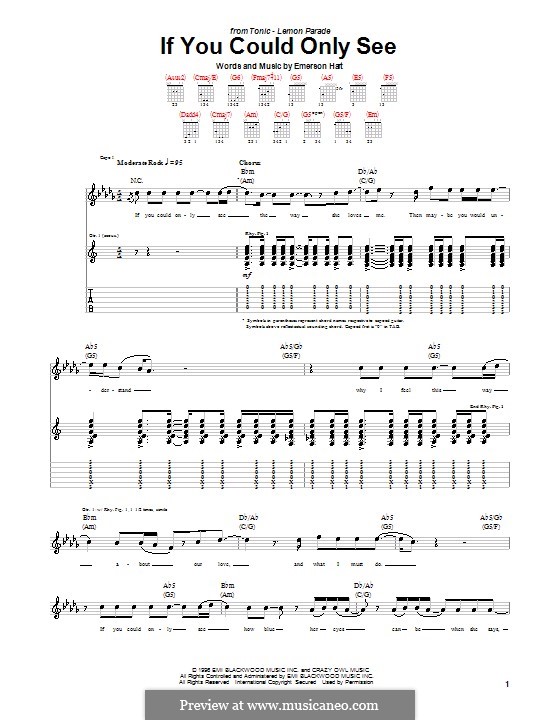 If You Could Only See (Tonic): Für Gitarre mit Tabulatur by Emerson Hart