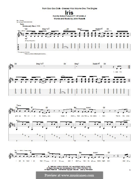 Iris (Goo Goo Dolls): Für Gitarre mit Tab by John Rzeznik