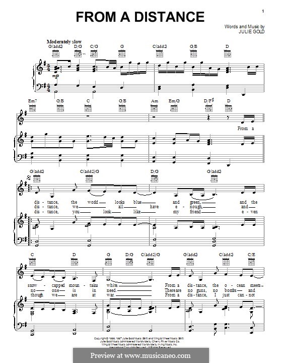 From a Distance: Für Stimme mit Klavier oder Gitarre (Bette Midler) by Julie Gold