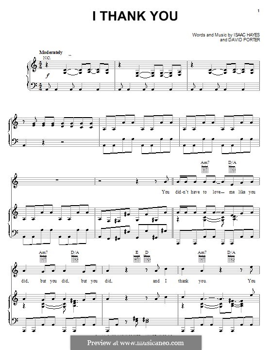 I Thank You (Sam & Dave): Für Stimme und Klavier (oder Gitarre) by David Porter, Isaac Hayes