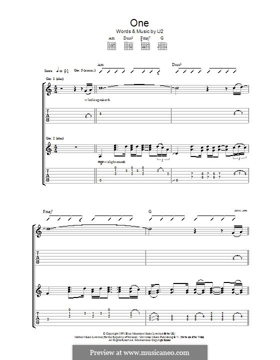 One: Für Gitarre by U2, Adam Clayton, David Evans, Larry Mullen Jr., Paul Hewson