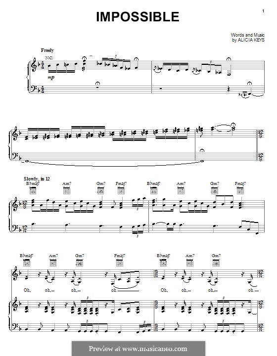 Impossible (Christina Aguilera): Für Stimme und Klavier (oder Gitarre) by Alicia Keys