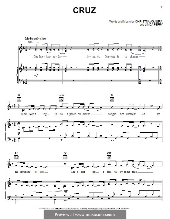 Cruz (Christina Aguilera): Für Stimme und Klavier (oder Gitarre) by Linda Perry