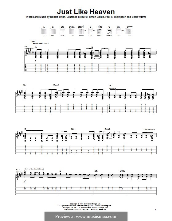 Just Like Heaven (The Cure): Für Gitarre by Boris Williams, Laurence Tolhurst, Porl Thompson, Robert Gary Smith, Simon Gallup