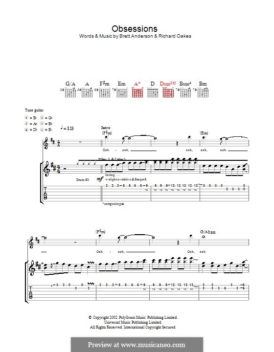 Obsessions (Suede): Für Gitarre mit Tab by Brett Anderson, Richard Oakes