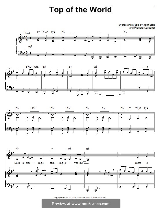 Top of the World (Carpenters): Für Stimme und Klavier (oder Gitarre) by John Bettis, Richard Carpenter