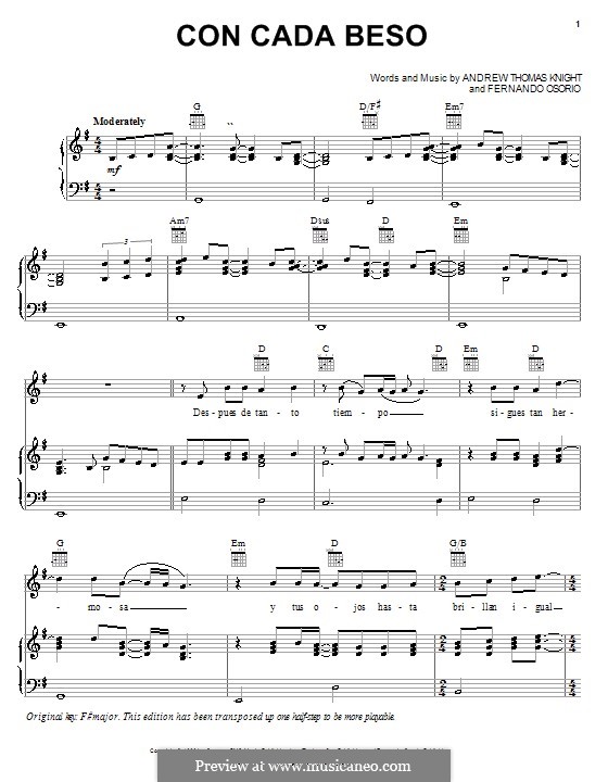 Con Cada Beso: Für Stimme und Klavier (oder Gitarre) by Fernando Osorio