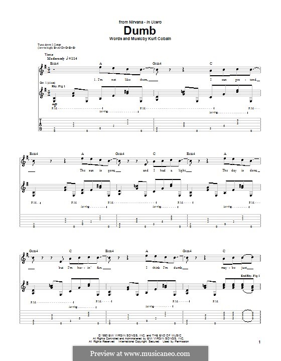 Dumb (Nirvana): Für Gitarre mit Tabulatur by Kurt Cobain