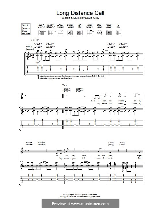 Long Distance Call: Für Gitarre mit Tabulatur by David Gray
