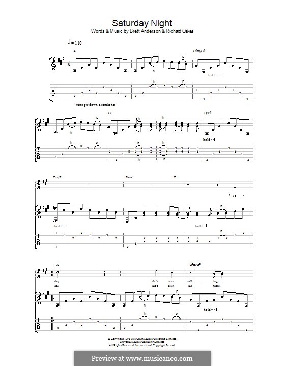 Saturday Night (Suede): Für Gitarre mit Tab by Brett Anderson, Richard Oakes