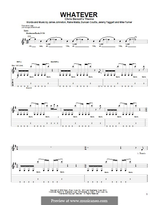 Whatever (Our Lady Peace): Für Gitarre mit Tabulatur by James D. Johnston, Duncan Coutts, Raine Maida