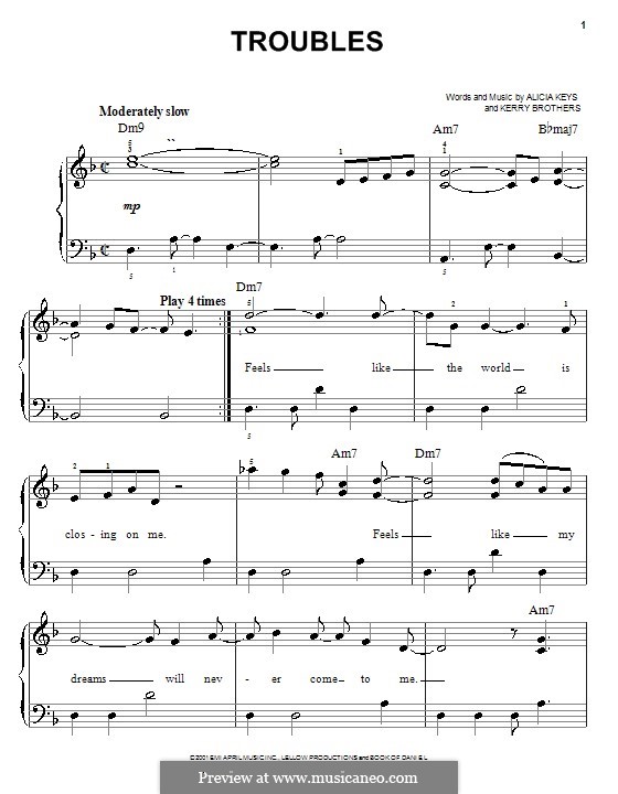 Troubles (Alicia Keys): Für Klavier, leicht by Kerry Brothers