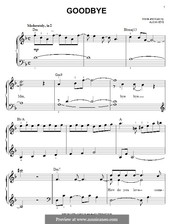 Goodbye: Einfache Noten für Klavier by Alicia Keys