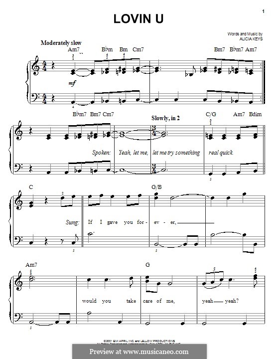 Lovin U: Einfache Noten für Klavier by Alicia Keys