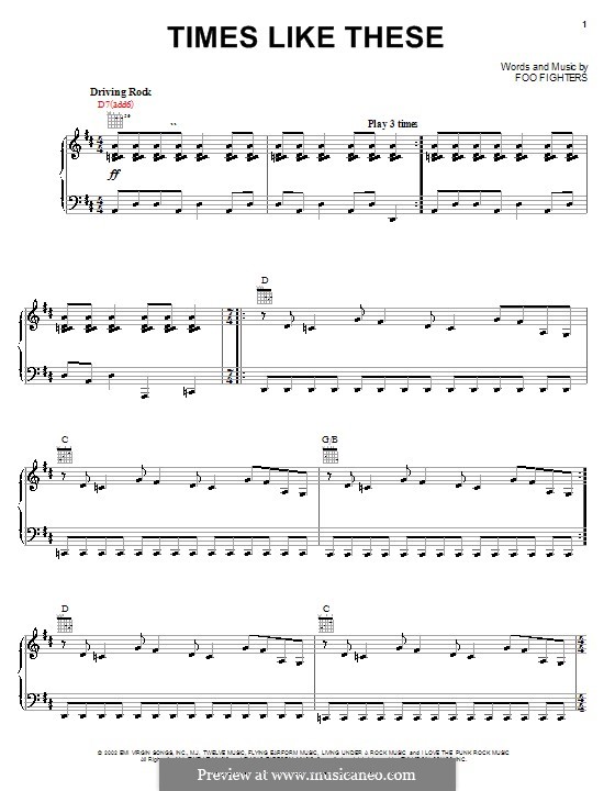 Times Like These (Foo Fighters): Für Stimme und Klavier (oder Gitarre) by Christopher Shiflett, David Grohl, Nate Mendel, Taylor Hawkins
