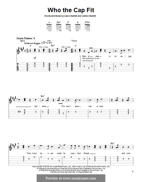 Who the Cap Fit (Bob Marley): Für Gitarre (Sehr leichte Fassung) by Aston Barrett, Carlton Barrett