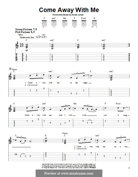 Come Away with Me: Für Gitarre (Sehr leichte Fassung) by Norah Jones