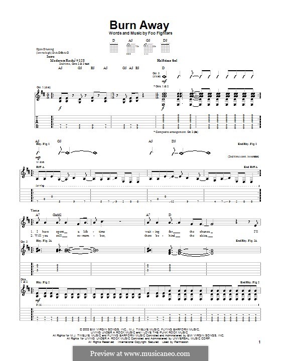 Burn Away: Für Gitarre mit Tabulatur by Foo Fighters