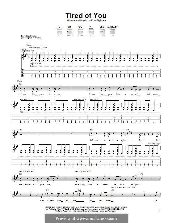 Tired of You: Für Gitarre mit Tabulatur by Foo Fighters