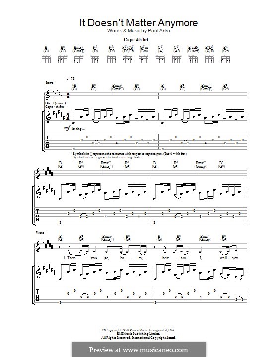 It Doesn't Matter Anymore: Für Gitarre mit Tab by Paul Anka