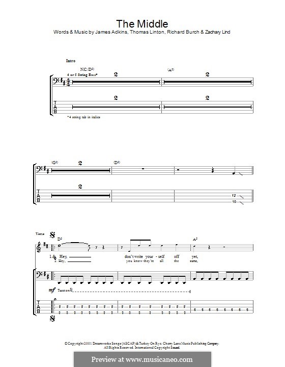 The Middle (Jimmy Eat World): Für Bassgitarre mit Tabulatur by James Adkins, Richard Burch, Thomas D. Linton, Zachary Lind