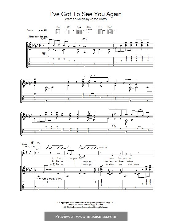 I've Got To See You Again (Norah Jones): Für Gitarre mit Tabulatur by Jesse Harris