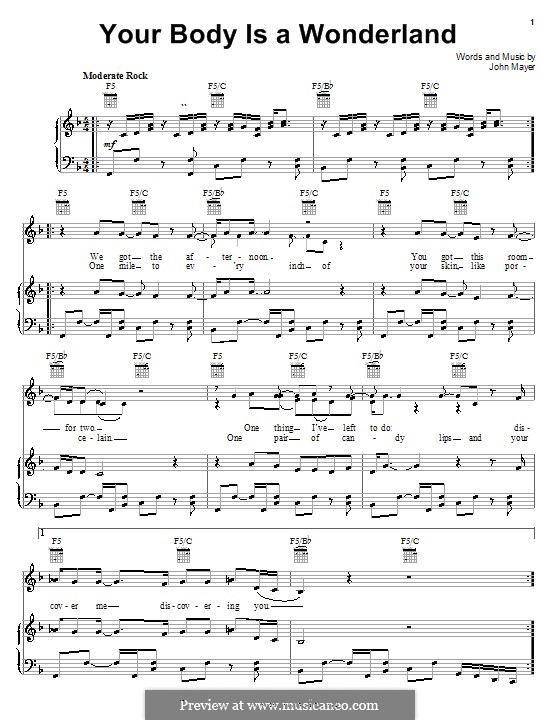 Your Body Is a Wonderland: Für Stimme und Klavier (oder Gitarre) by John Mayer