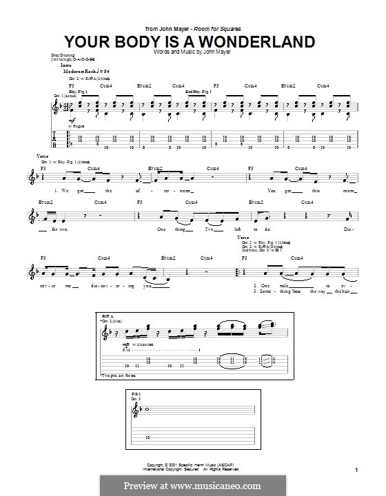 Your Body Is a Wonderland: Für Gitarre mit Tabulatur by John Mayer