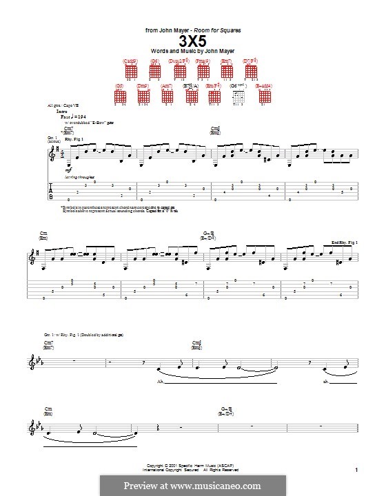 3X5: Für Gitarre mit Tabulatur by John Mayer