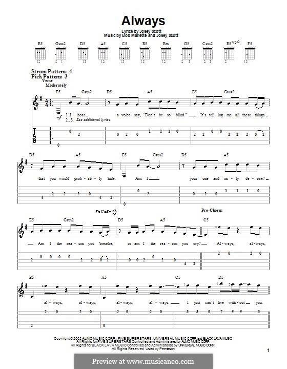 Always (Saliva): Für Gitarre (Sehr leichte Fassung) by Bob Marlette, Josey Scott